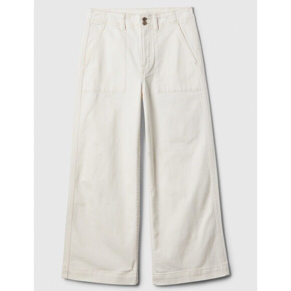 New Gap High Rise Wide Leg Utility Cropped Jeans Vintage White Size 16 Ecru NWT - Picture 7 of 14